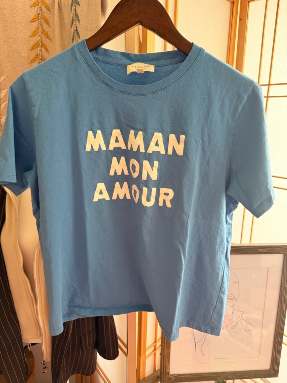 Sézane “Maman Mon Amour” Graphic Tee – Blue – Size L